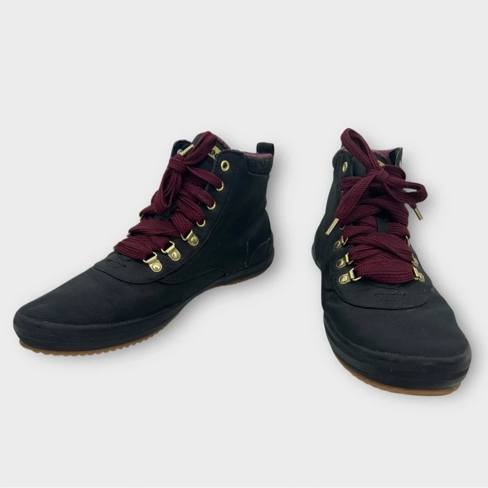 Keds Black High-Tops Burgundy‎ Laces Scout III Water Repellent Canvas Size 10